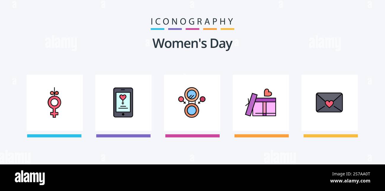 Womens Day Line Filled 5 Icon Pack Including day. woman. women. sign ...