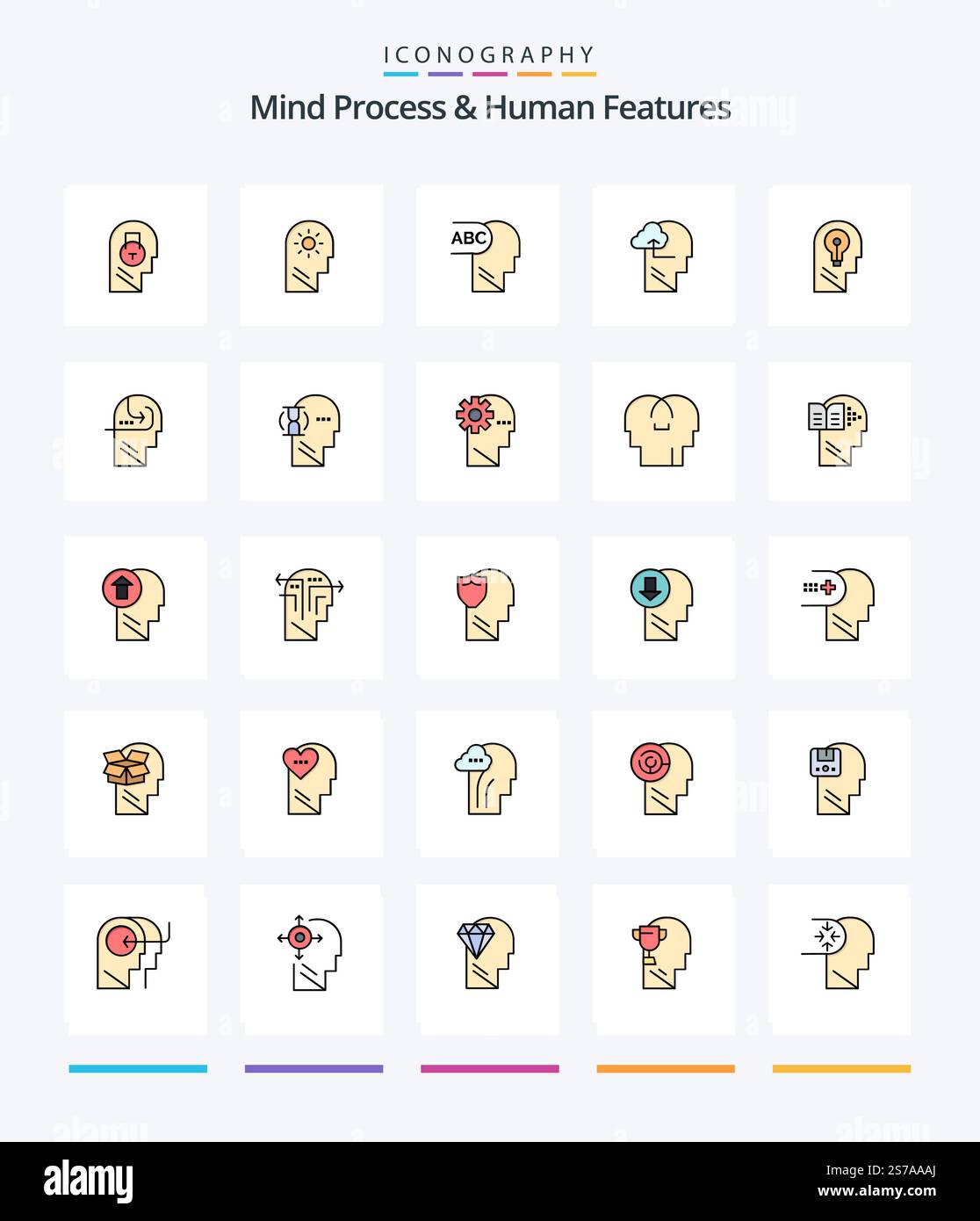 Creative Mind Process And Human Features 25 Line FIlled icon pack  Such As mind. head. setting. business. mind Stock Vector