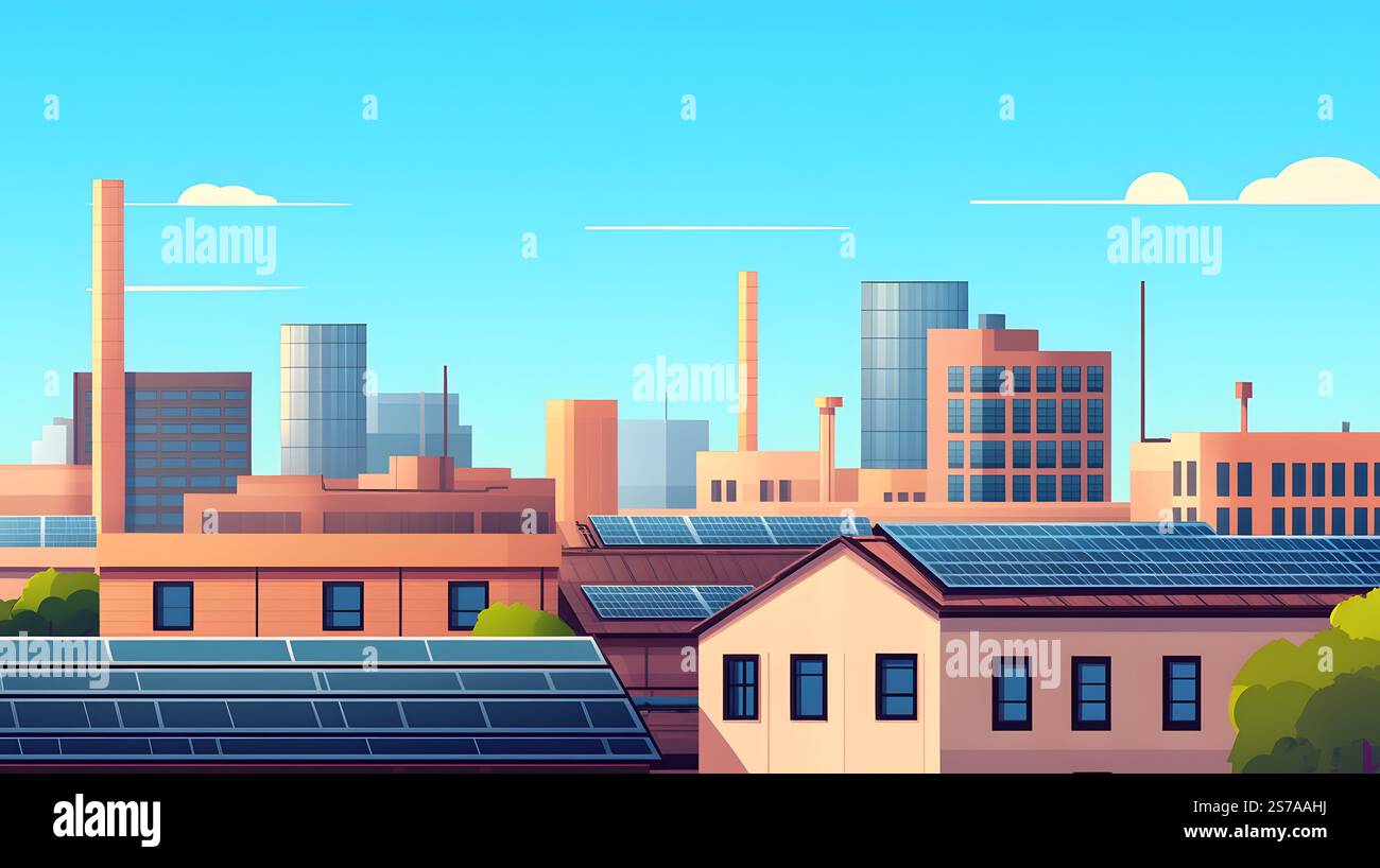 Aerial view of an expansive industrial complex with solar panels ...