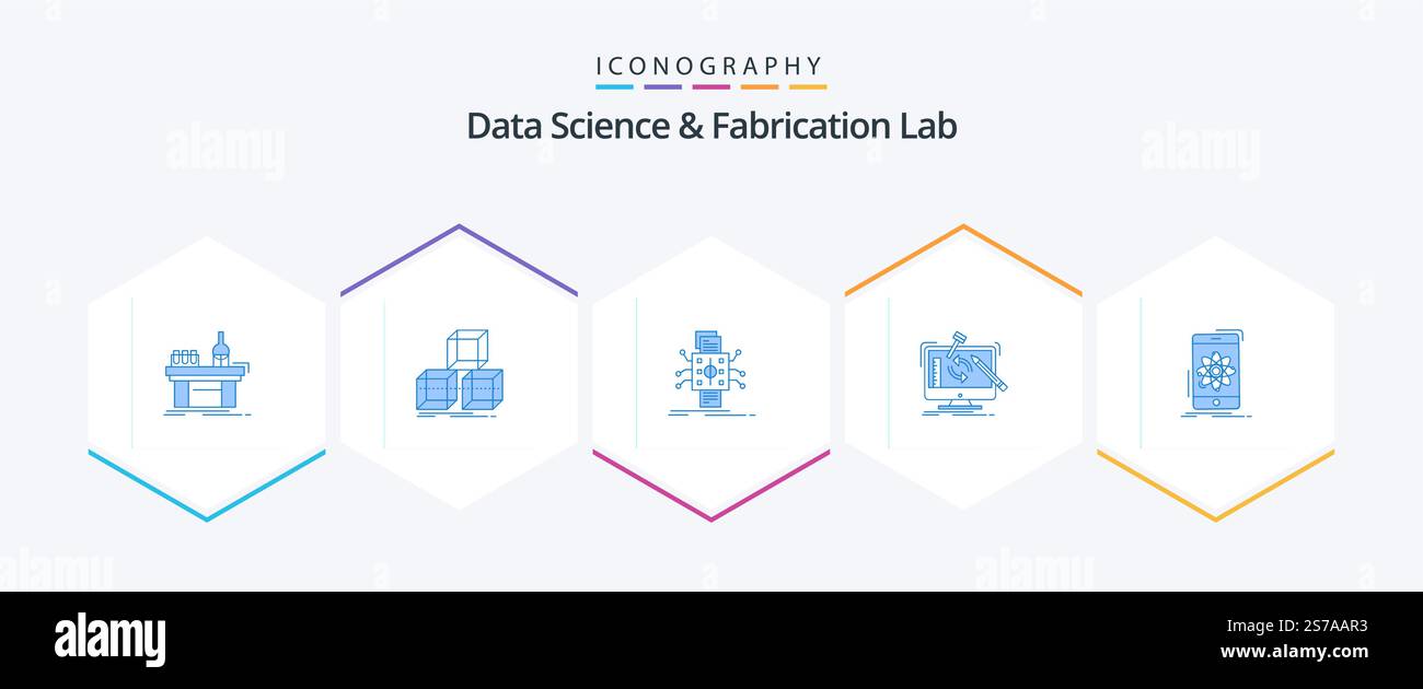 Data Science And Fabrication Lab 25 Blue icon pack including workshop. project. box. engineering. processing Stock Vector