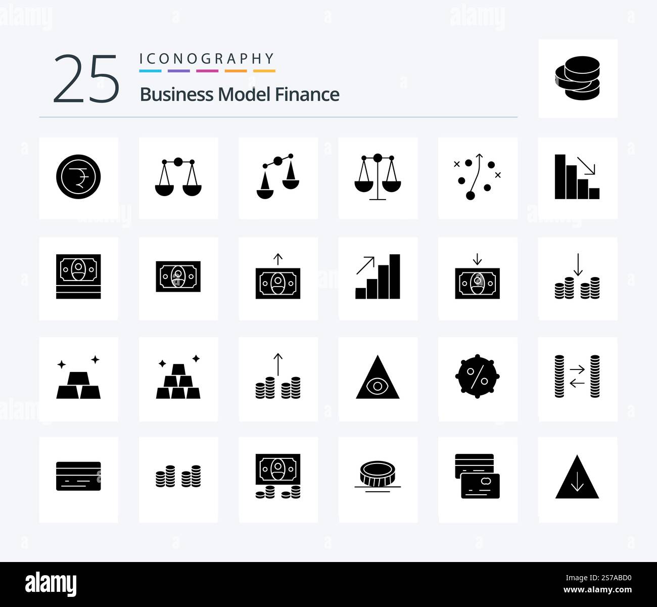 Finance 25 Solid Glyph icon pack including growth. analytics. strategy. money. cash Stock Vector