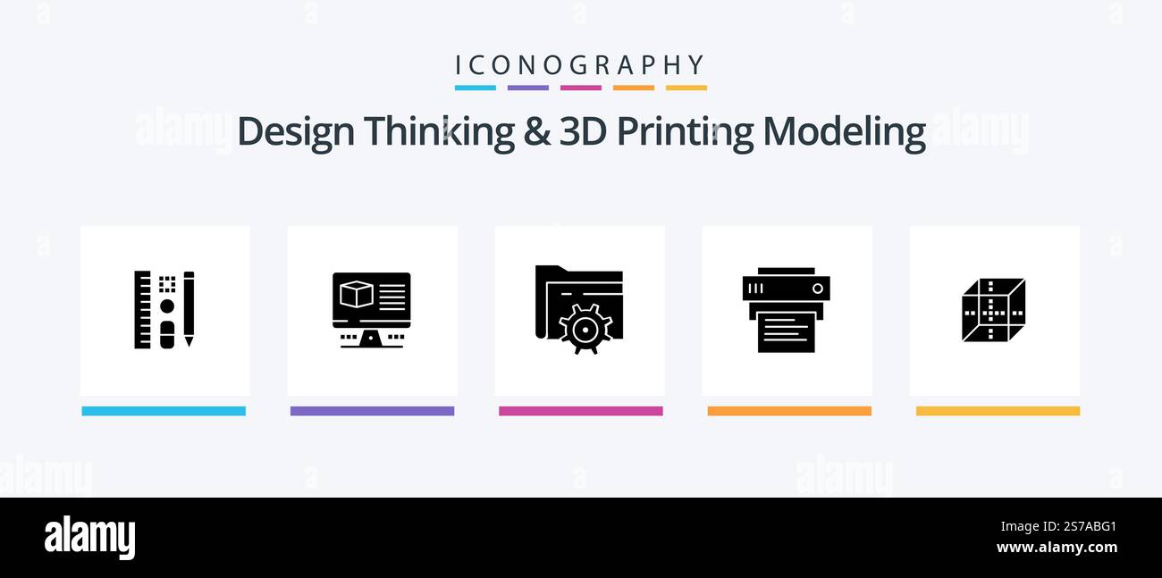 Design Thinking And D Printing Modeling Glyph 5 Icon Pack Including ...