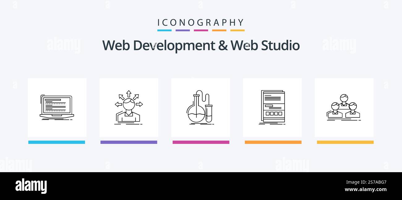 Web Development And Web Studio Line 5 Icon Pack Including internet. browser. monoblock. script. computer. Creative Icons Design Stock Vector
