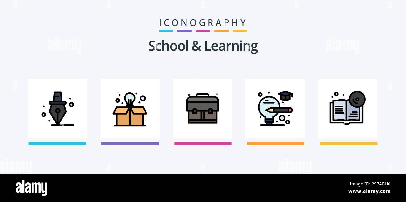 School And Learning Line Filled 5 Icon Pack Including . graduation ...