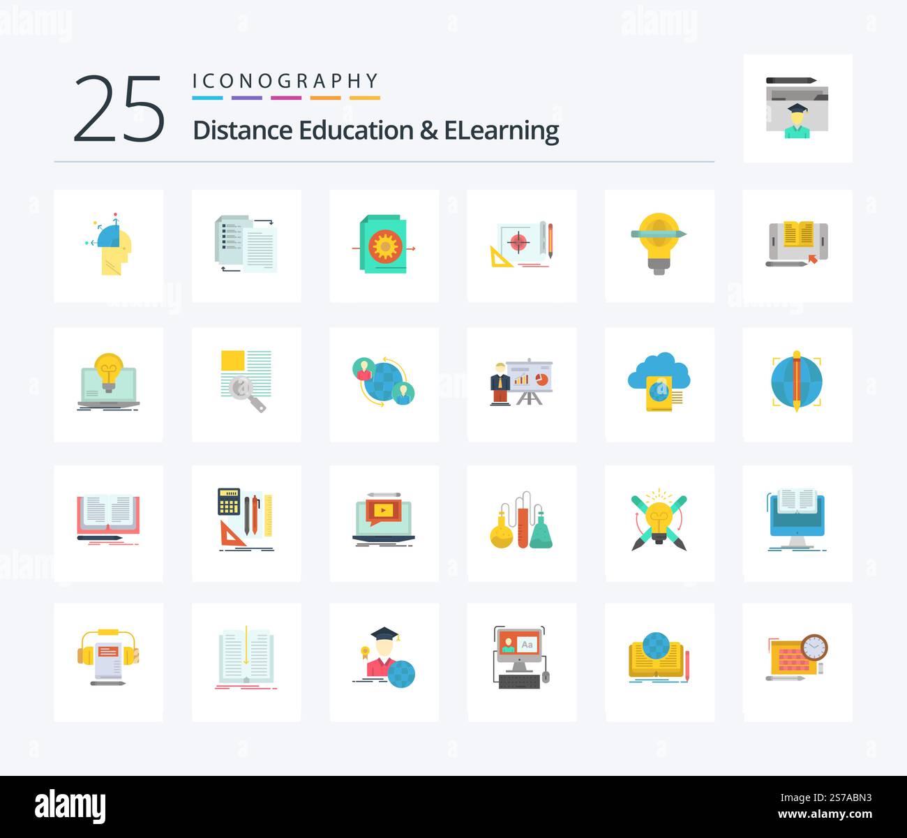 Distance Education And Elearning 25 Flat Color icon pack including ...
