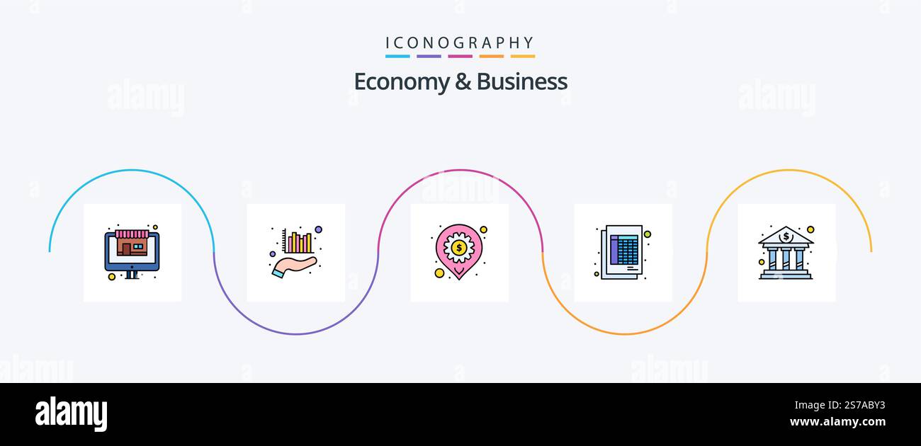 Economy And Business Line Filled Flat 5 Icon Pack Including building ...