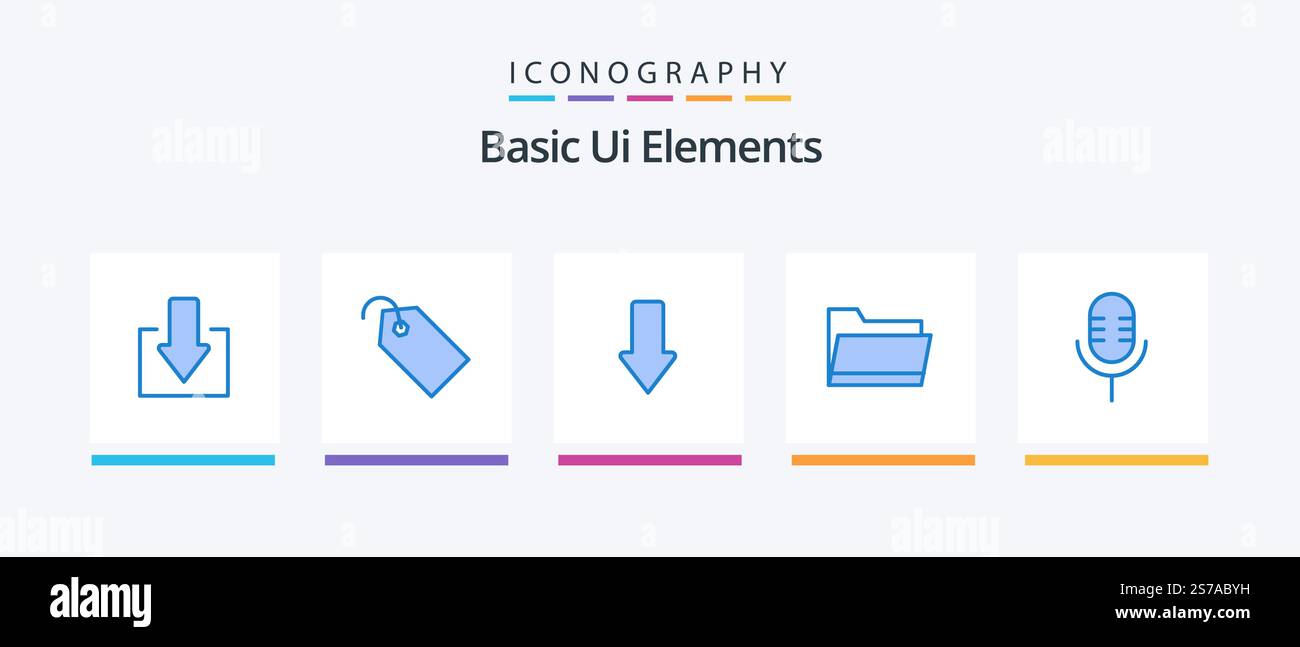 Basic Ui Elements Blue 5 Icon Pack Including sound. mic. arrows. storage. open. Creative Icons Design Stock Vector