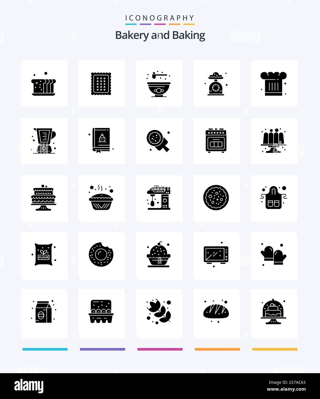 Creative Baking 25 Glyph Solid Black icon pack  Such As chef hat. cafe. food.. kitchen scale Stock Vector