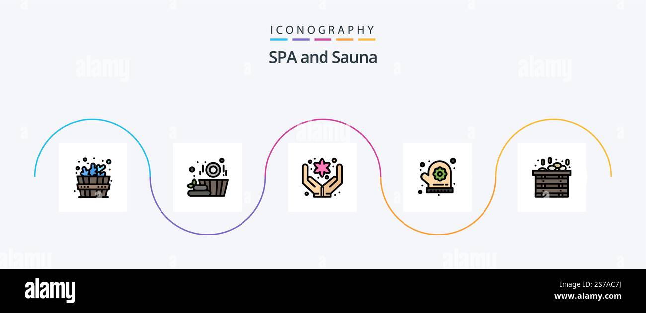 Sauna Line Filled Flat 5 Icon Pack Including . flower. box. spa Stock ...