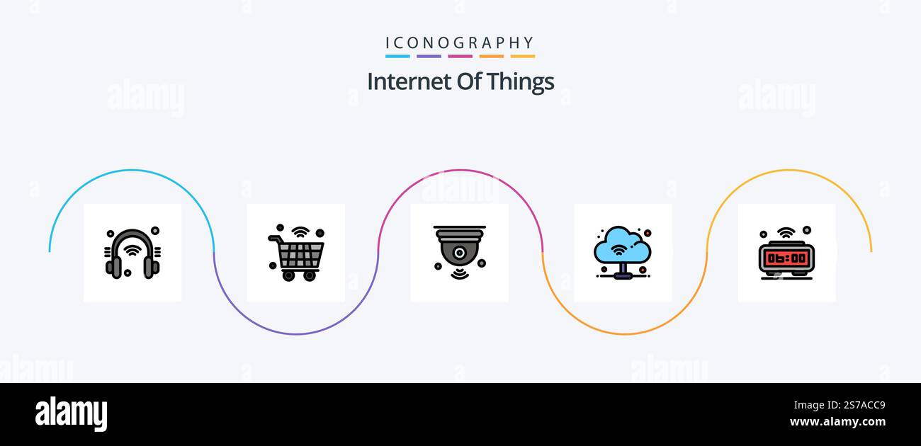 Internet Of Things Line Filled Flat 5 Icon Pack Including alarm ...