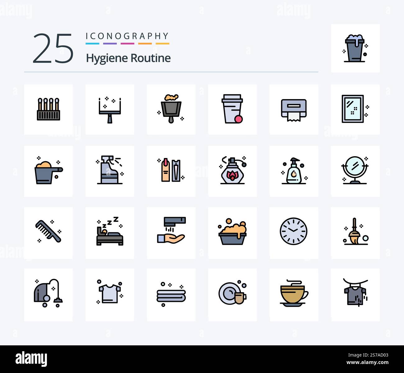 Hygiene Routine 25 Line Filled icon pack including cleaning. cleaning ...