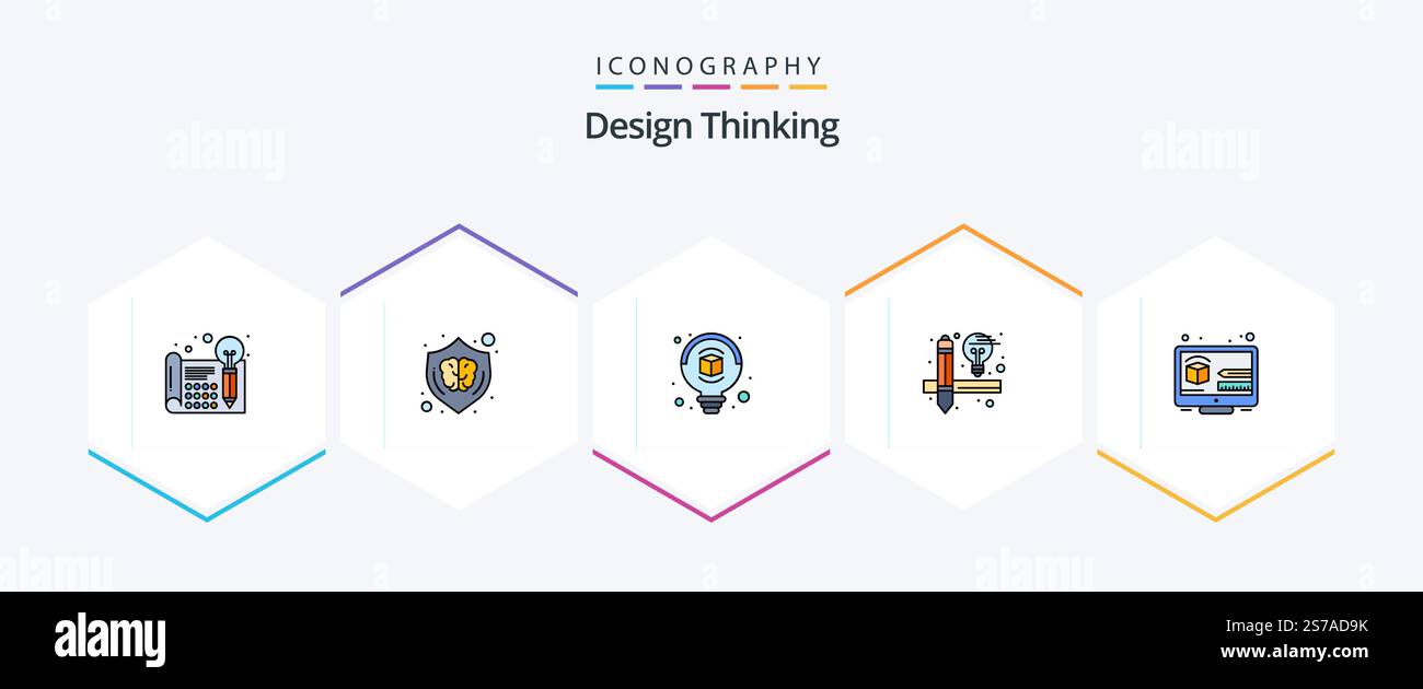 Design Thinking 25 FilledLine icon pack including design. tools. shield. design. idea Stock Vector