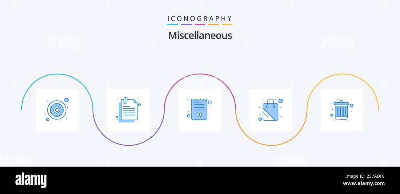 Miscellaneous Blue 5 Icon Pack Including remove. bill. shopping. bag Stock Vector
