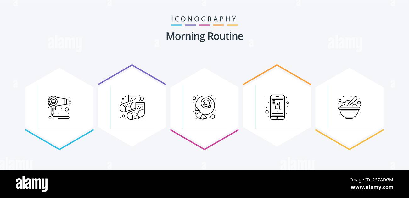 Morning Routine 25 Line icon pack including oats. cereals. coffee. bowl ...