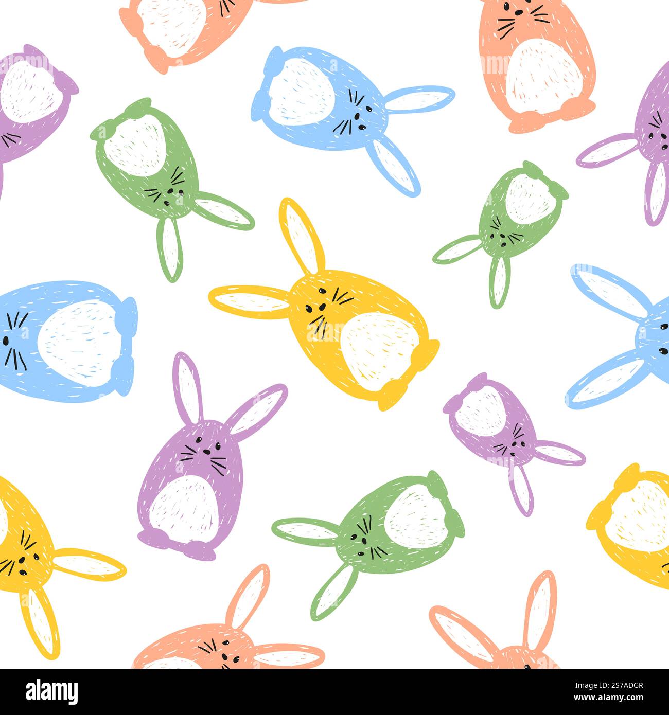 Seamless colorful pattern with cute bunny. Happy Easter rabbits print Stock Vector