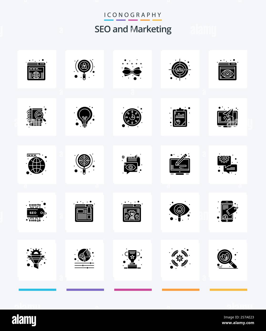 Creative Seo 25 Glyph Solid Black icon pack  Such As focus. head shot. content. users. auditory Stock Vector