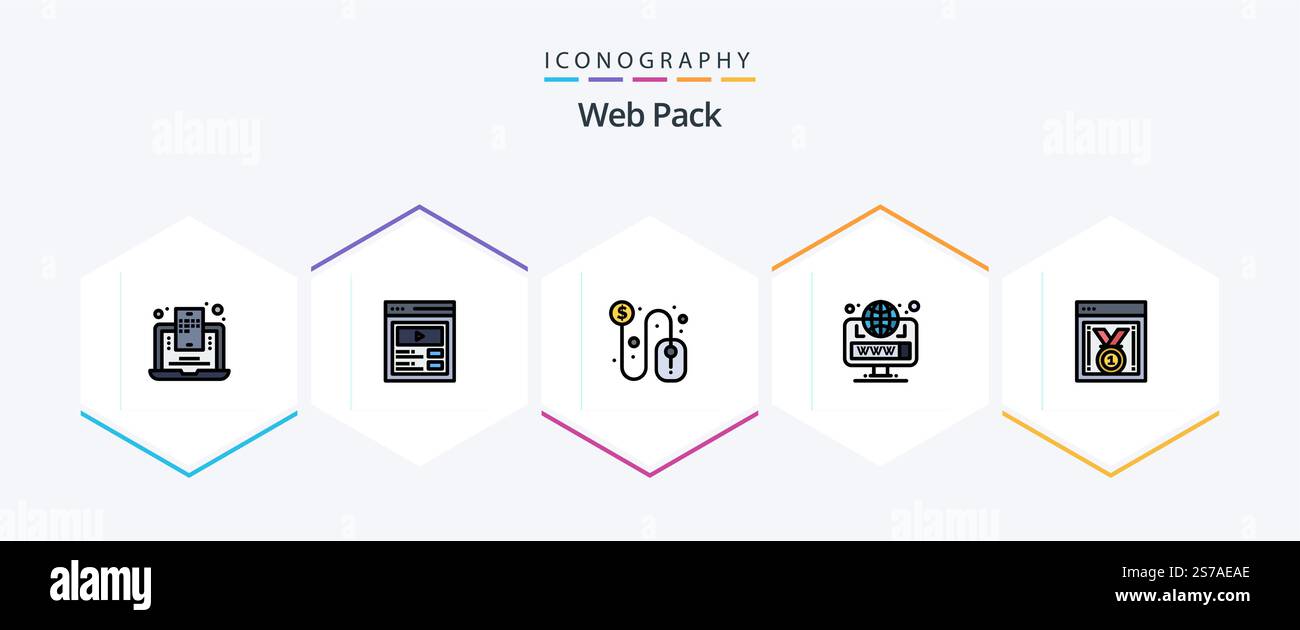 Web Pack 25 FilledLine icon pack including web performance. web. click. site. browser Stock Vector