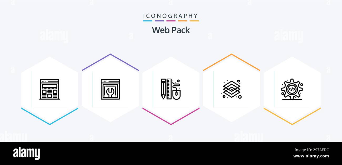 Web Pack 25 Line icon pack including html.mouse. graphic. creative Stock Vector