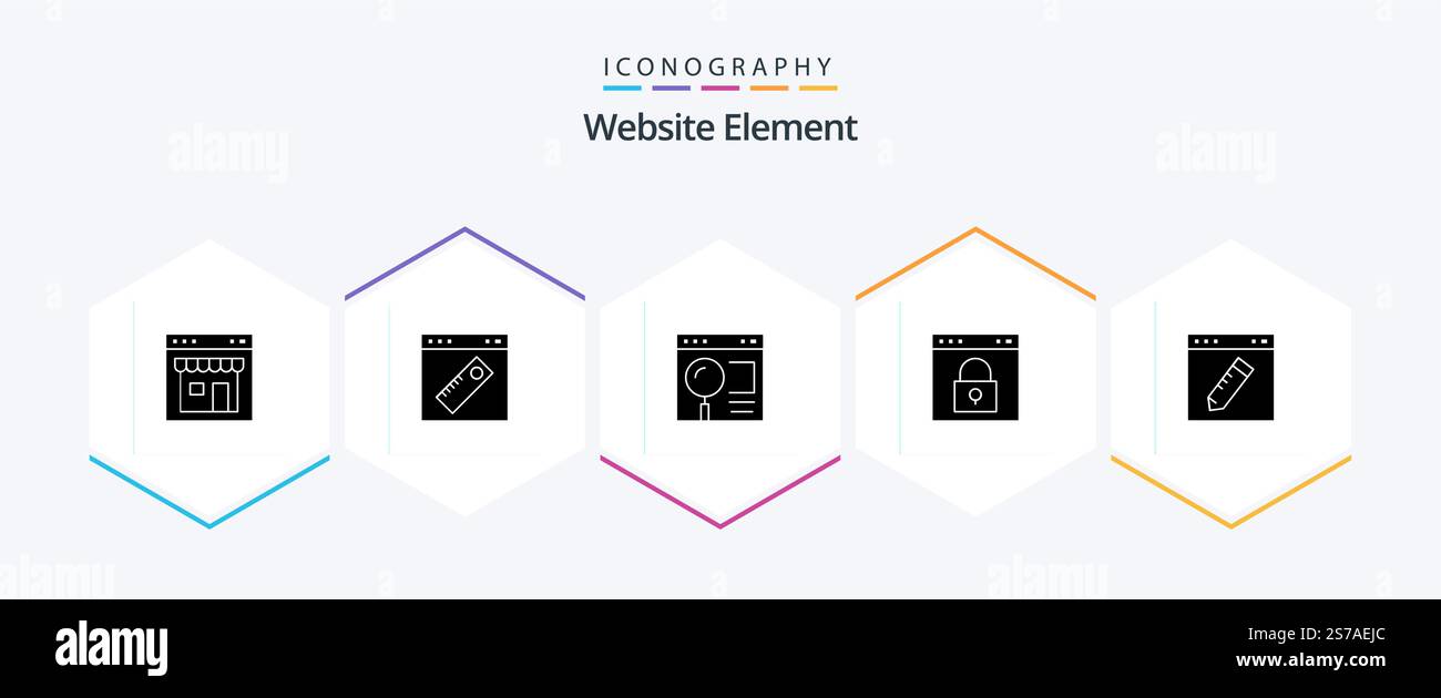 Website Element 25 Glyph icon pack including lock. browser. web. web. page Stock Vector