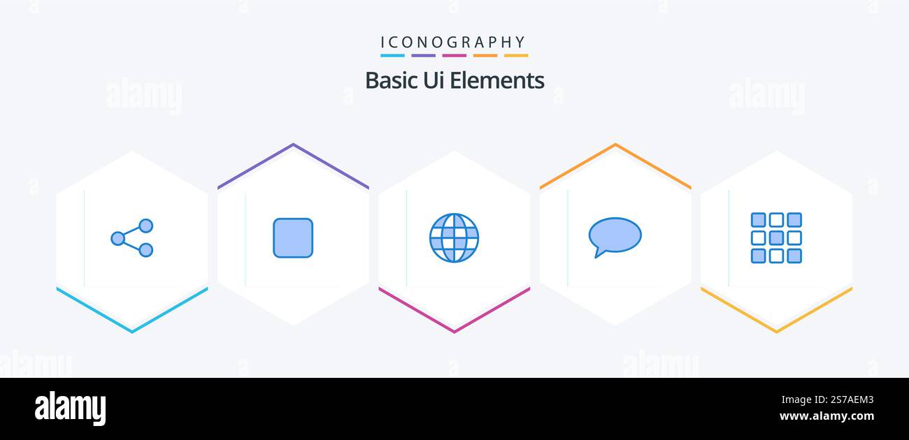 Basic Ui Elements 25 Blue icon pack including shape. web. globe. mail. chating Stock Vector