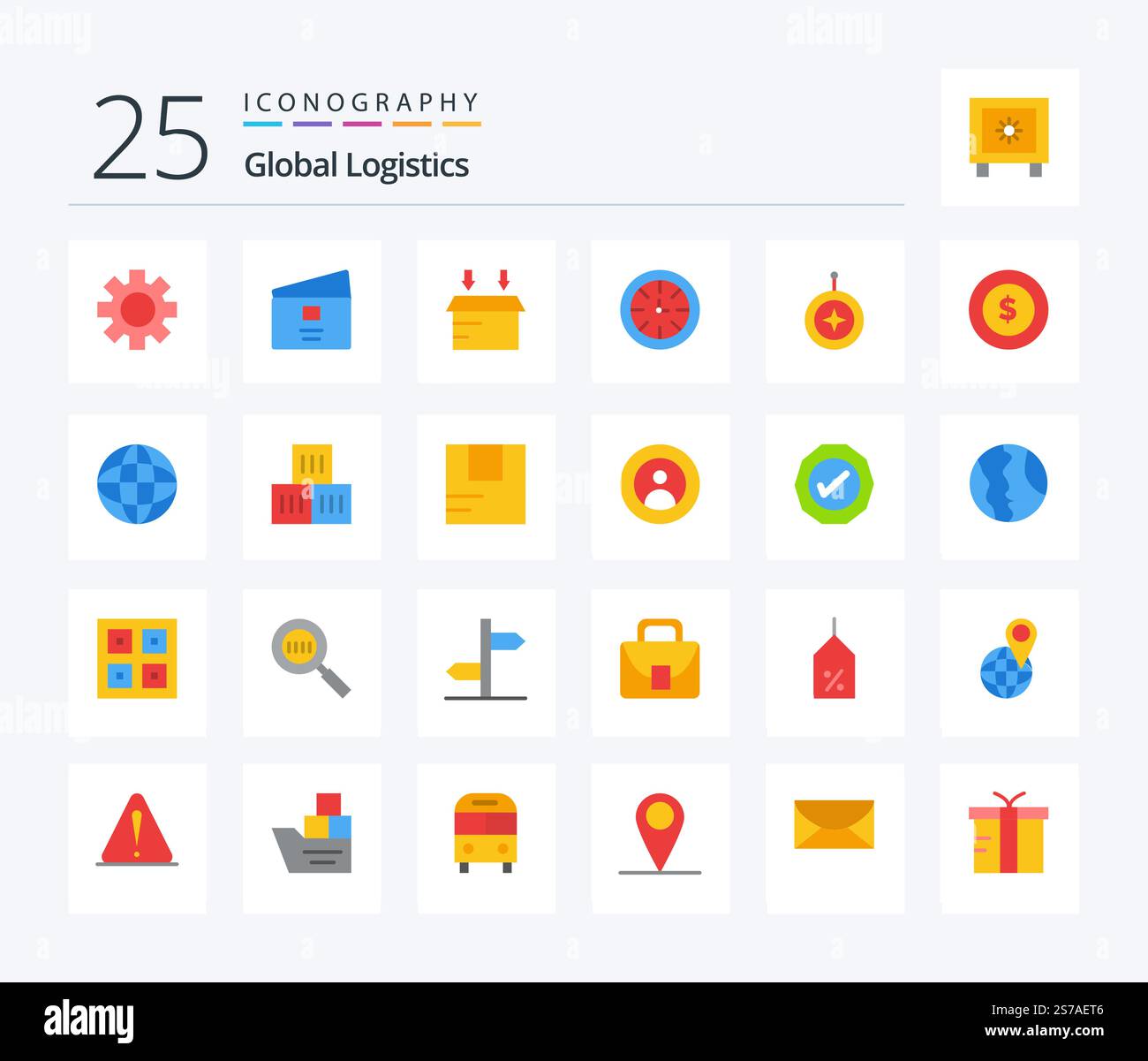 Global Logistics 25 Flat Color icon pack including star. global ...