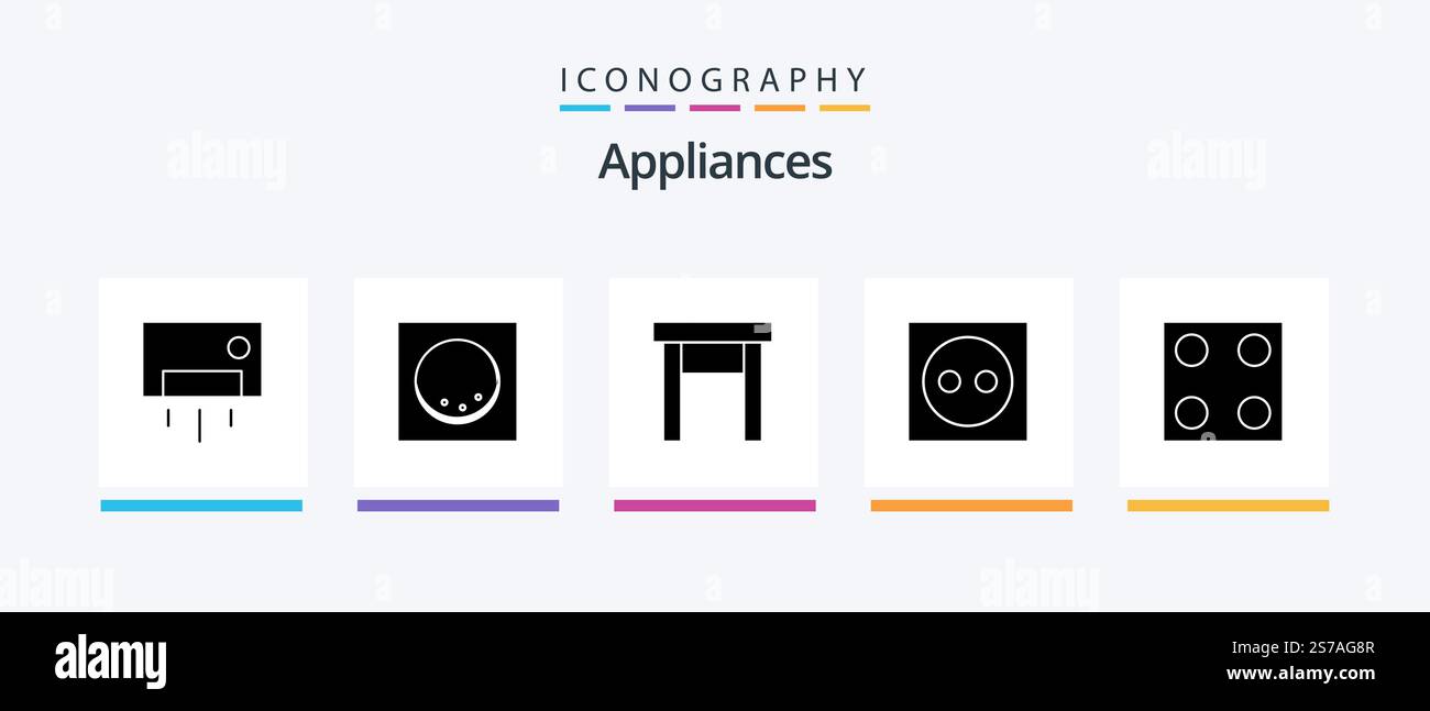Appliances Glyph 5 Icon Pack Including kitchen. plug. home. light ...