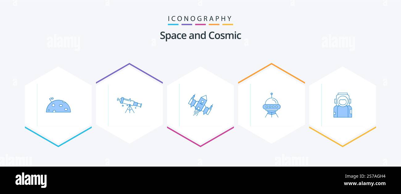 Space 25 Blue icon pack including space. view. alien. ship Stock Vector