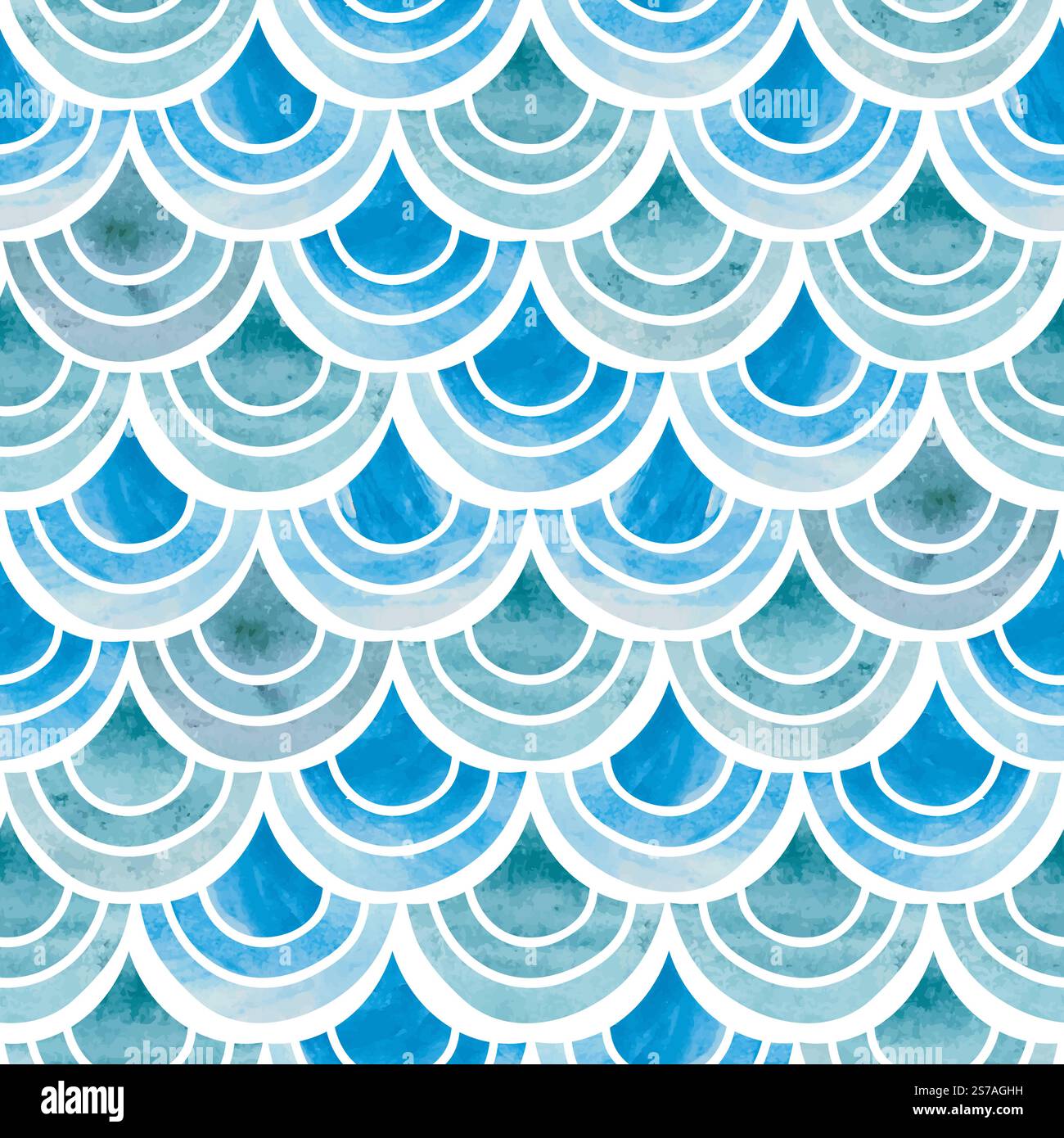 Fish scale seamless pattern. Watercolor blue mermaid vector background Stock Vector