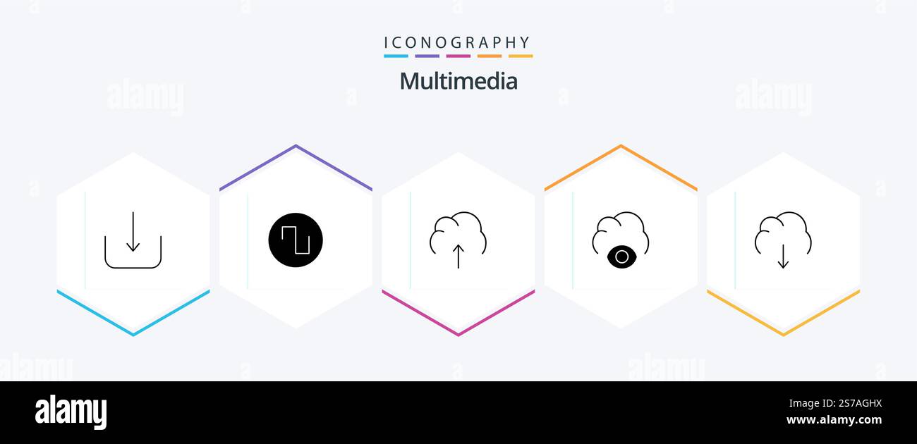 Multimedia 25 Glyph icon pack including multimedia. data. multimedia. cloud. eye Stock Vector