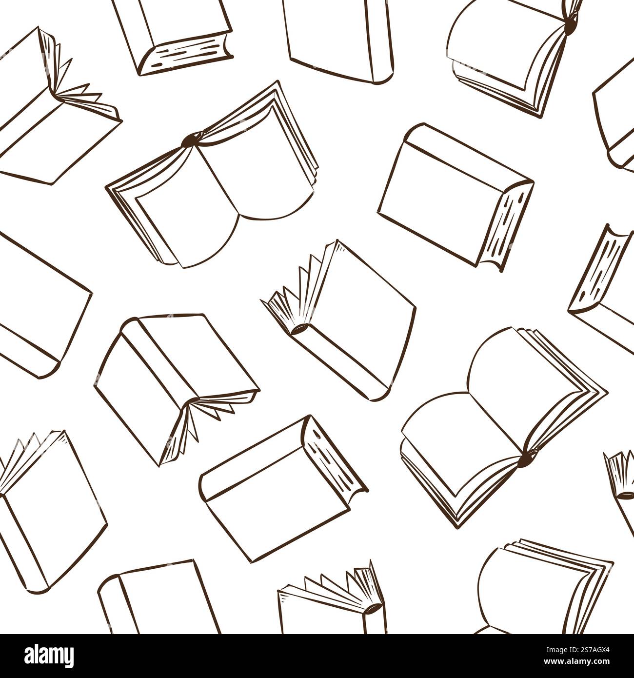 Seamless sketch books pattern. Hand drawn outline book vector ...