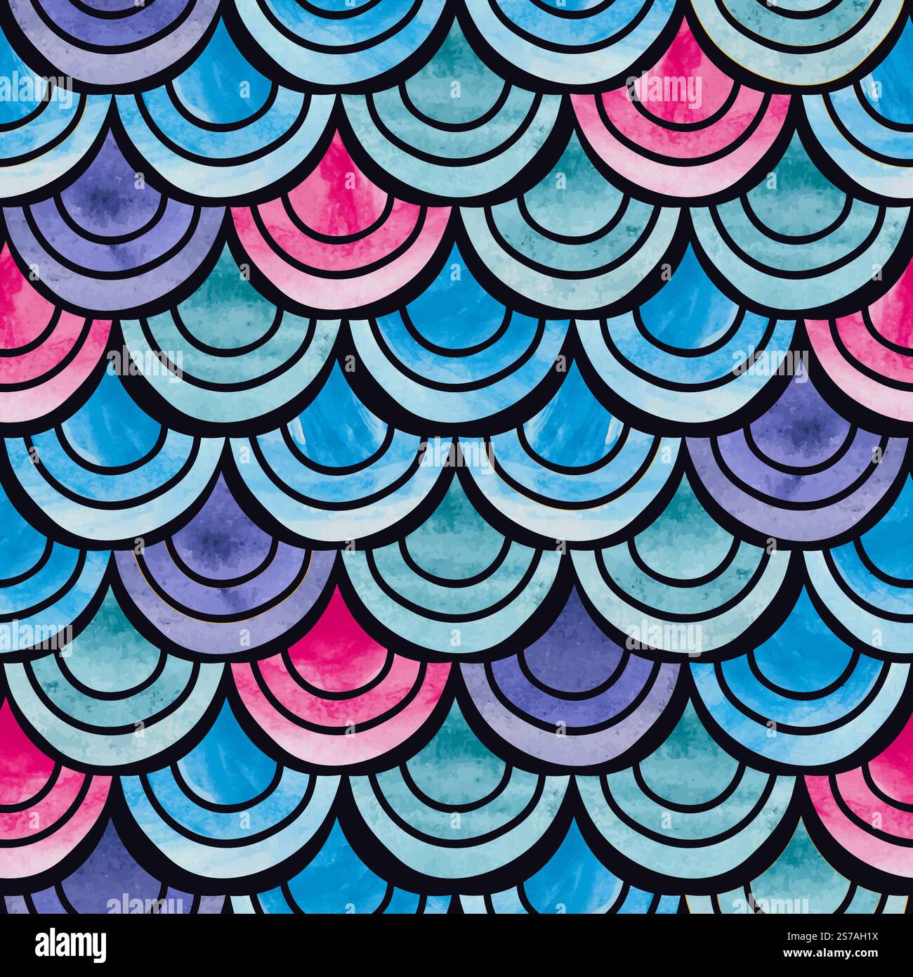 Fish scale seamless pattern. Watercolor mermaid vector background Stock Vector