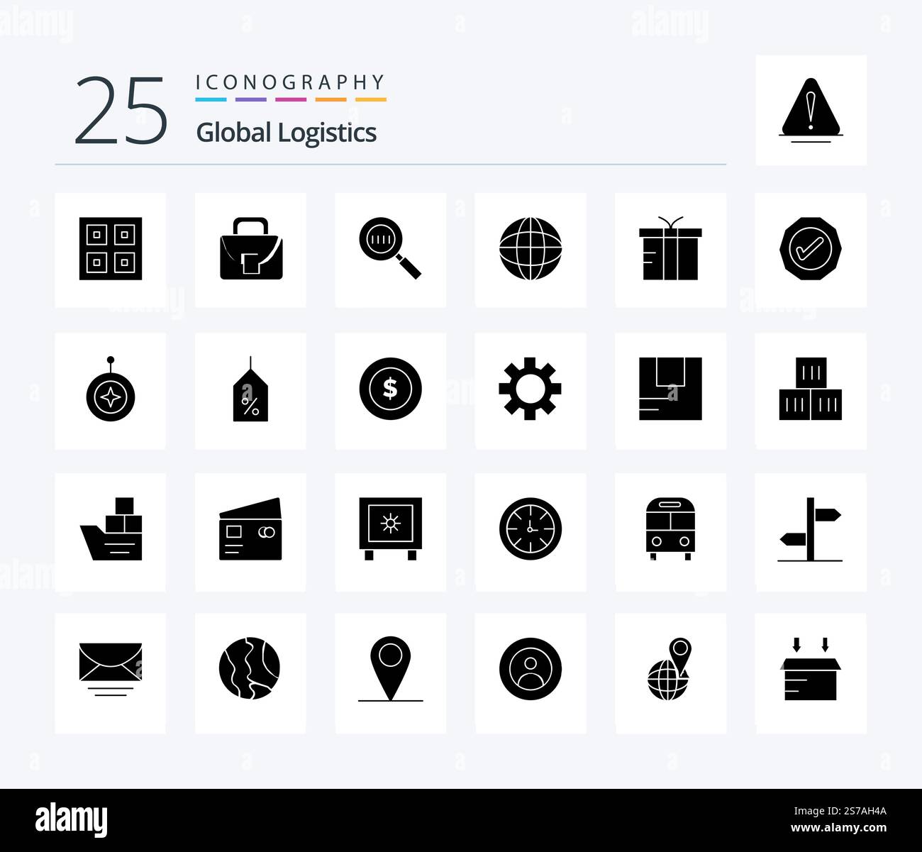 Global Logistics 25 Solid Glyph icon pack including box. internet ...