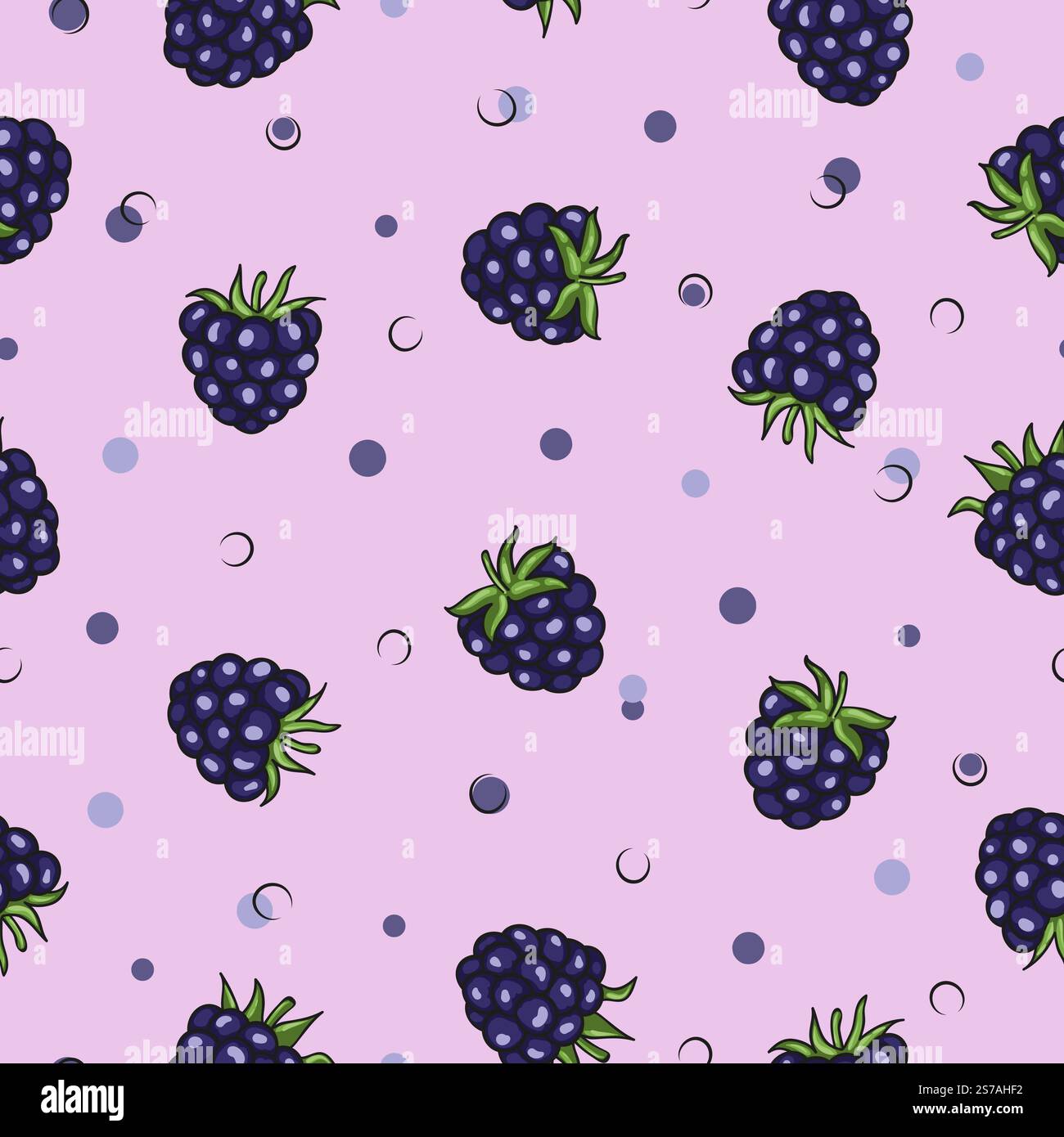 Cartoon blackberry pattern. Vector seamless berry print Stock Vector