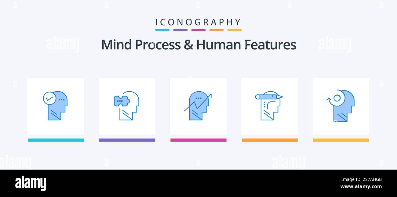 Mind Process And Human Features Blue 5 Icon Pack Including write. mind ...