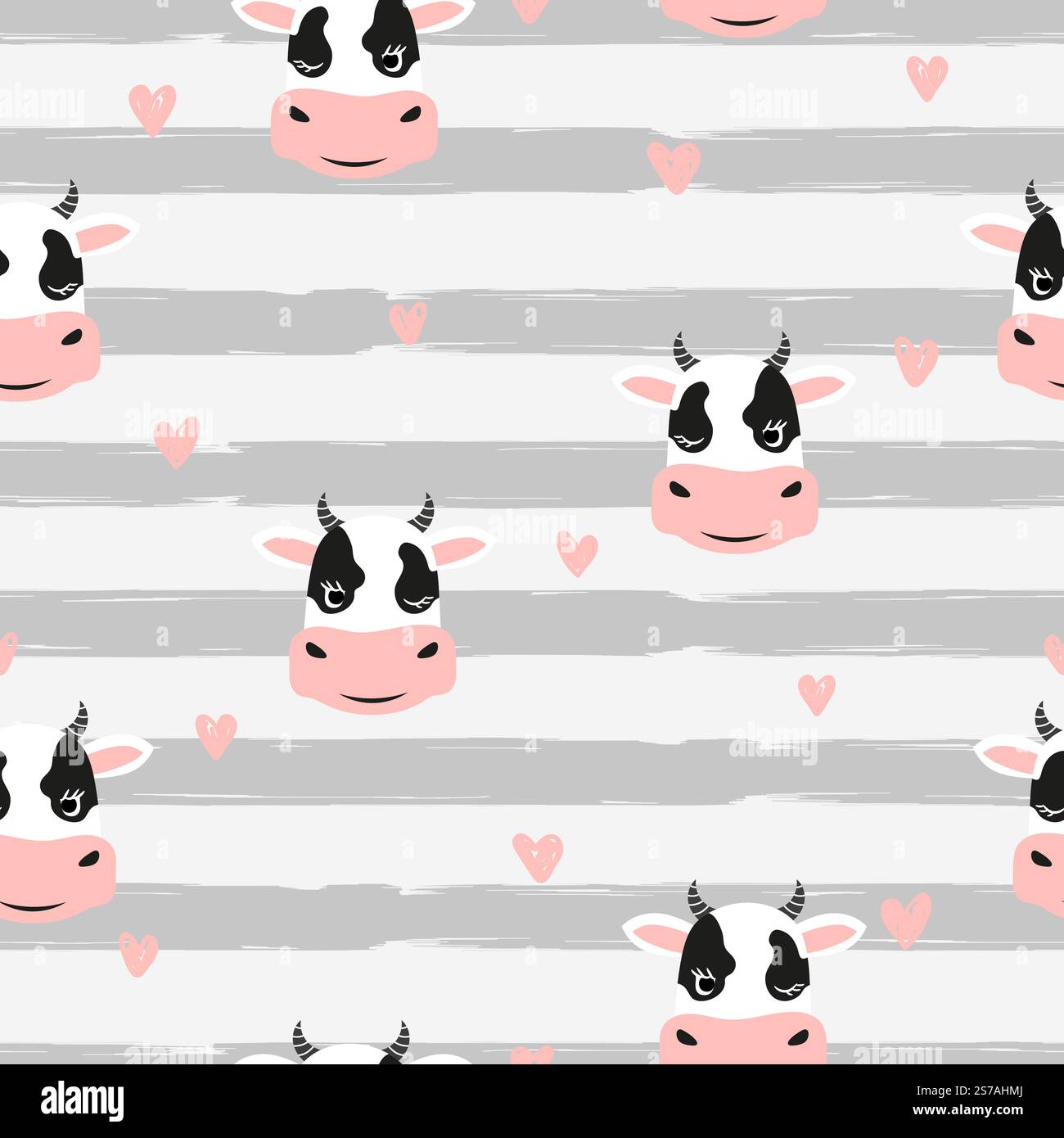 Cute cows seamless pattern. Vector childish striped background Stock Vector