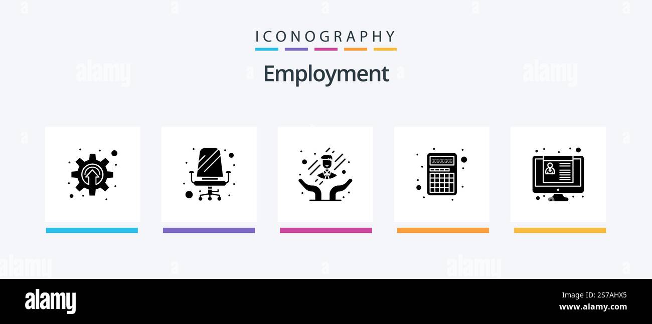 Employment Glyph 5 Icon Pack Including job application. cv. care ...