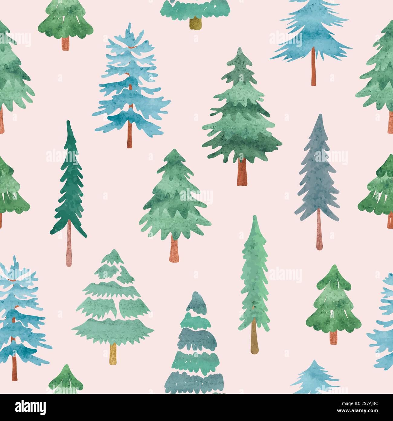 Seamless Christmas tree pattern. Winter watercolor forest vector illustration Stock Vector