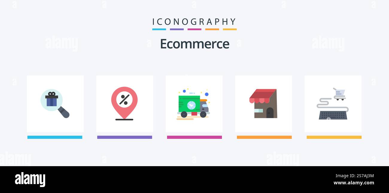 Ecommerce Flat 5 Icon Pack Including ecommerce. online. location. ecommerce. truck. Creative Icons Design Stock Vector