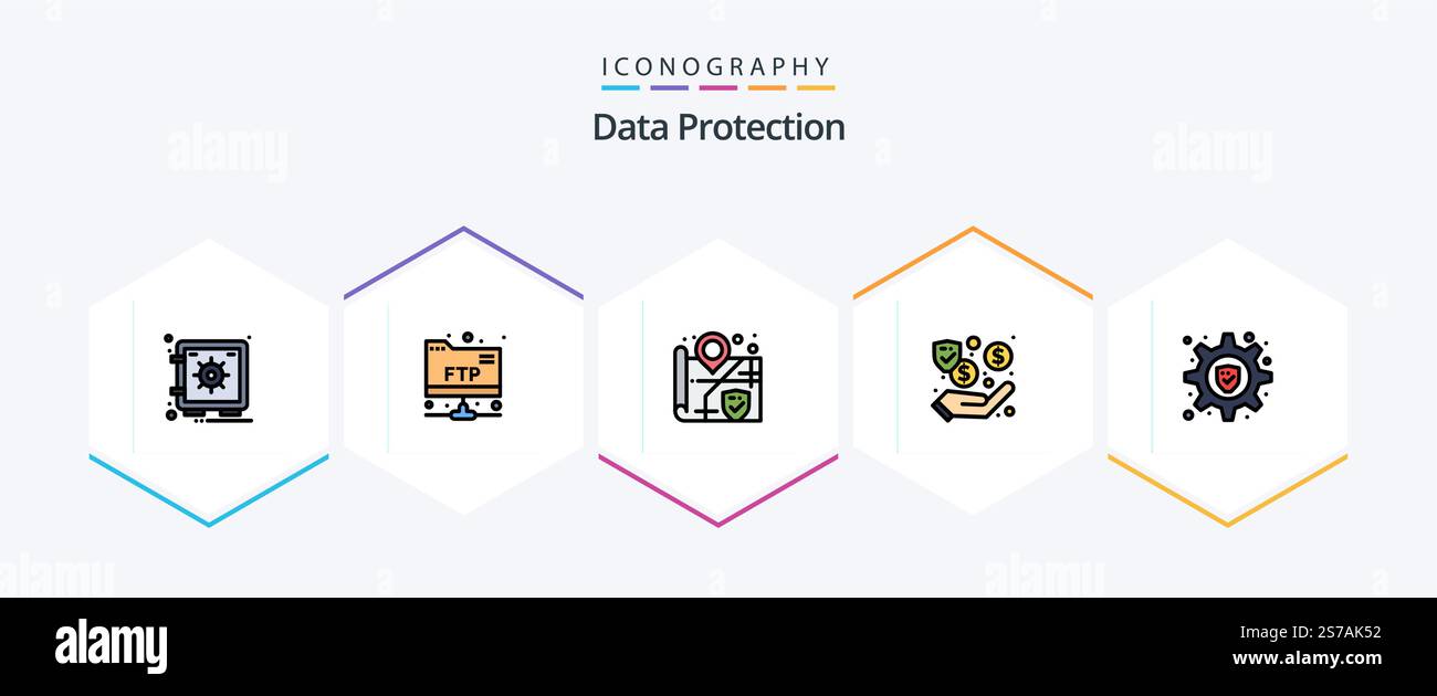 Data Protection 25 FilledLine icon pack including . security. security. lock. security Stock Vector