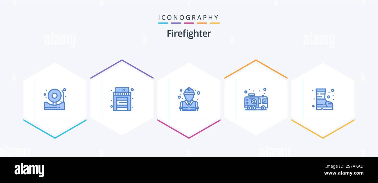 Firefighter 25 Blue icon pack including fire. fireman. fire ...