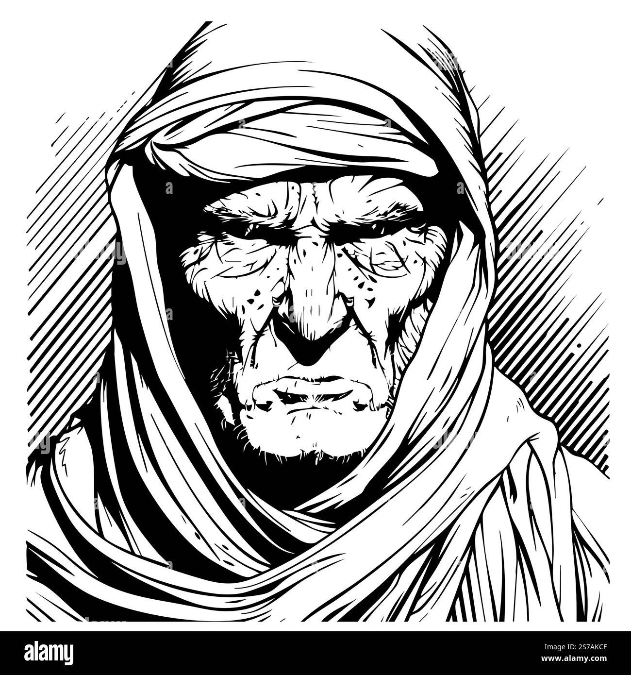 Old lady with angry emotions, facial expression. Irritated granny in headscarf expressing her negative feelings Stock Vector