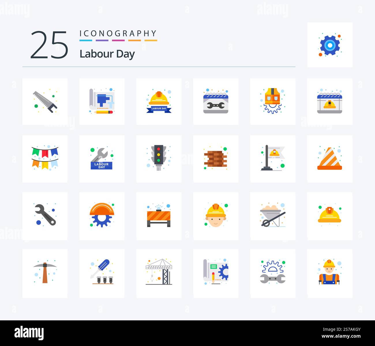 Labour Day 25 Flat Color icon pack including repair. construction ...