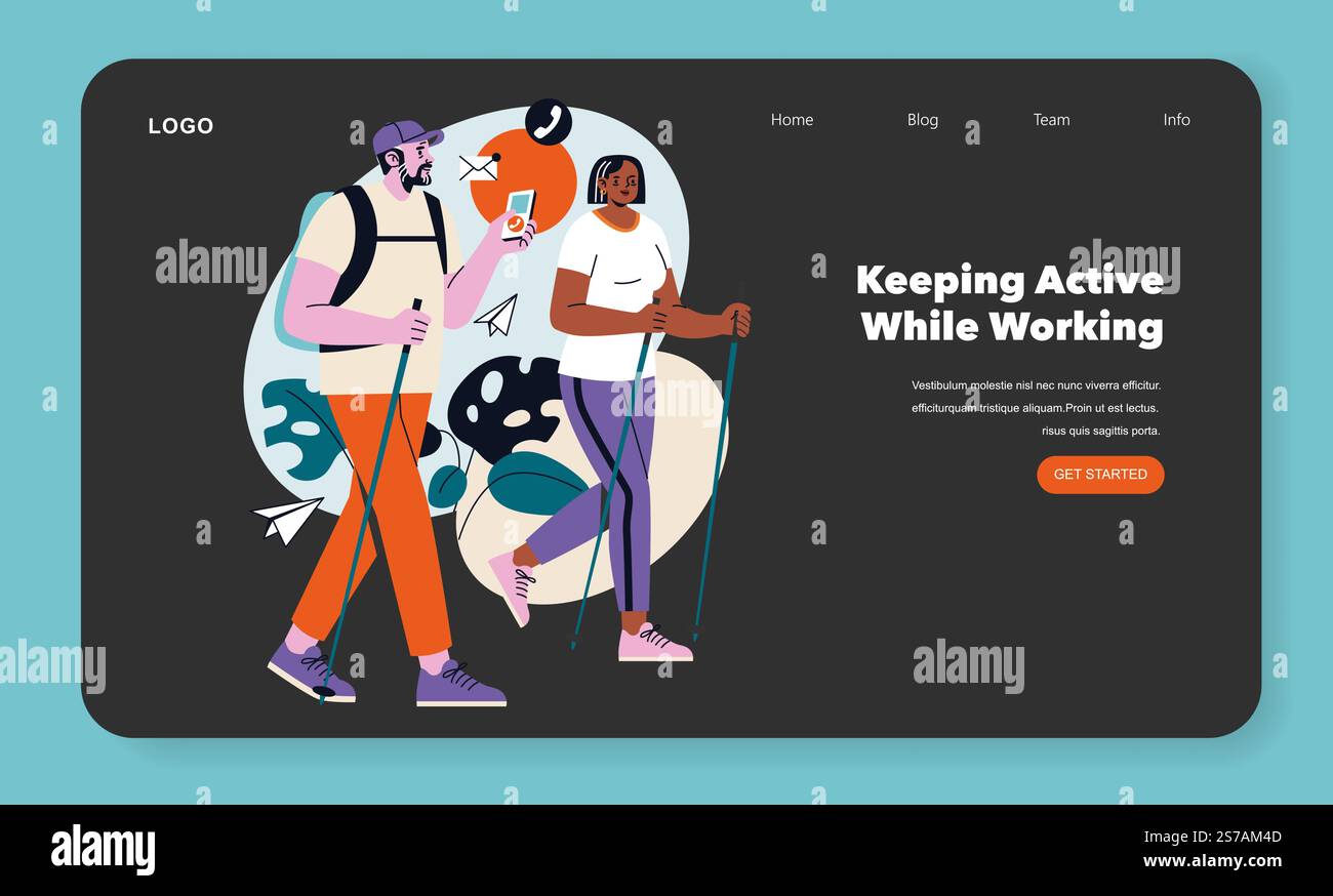 Remote Work concept. Illustration of two people staying active with ...