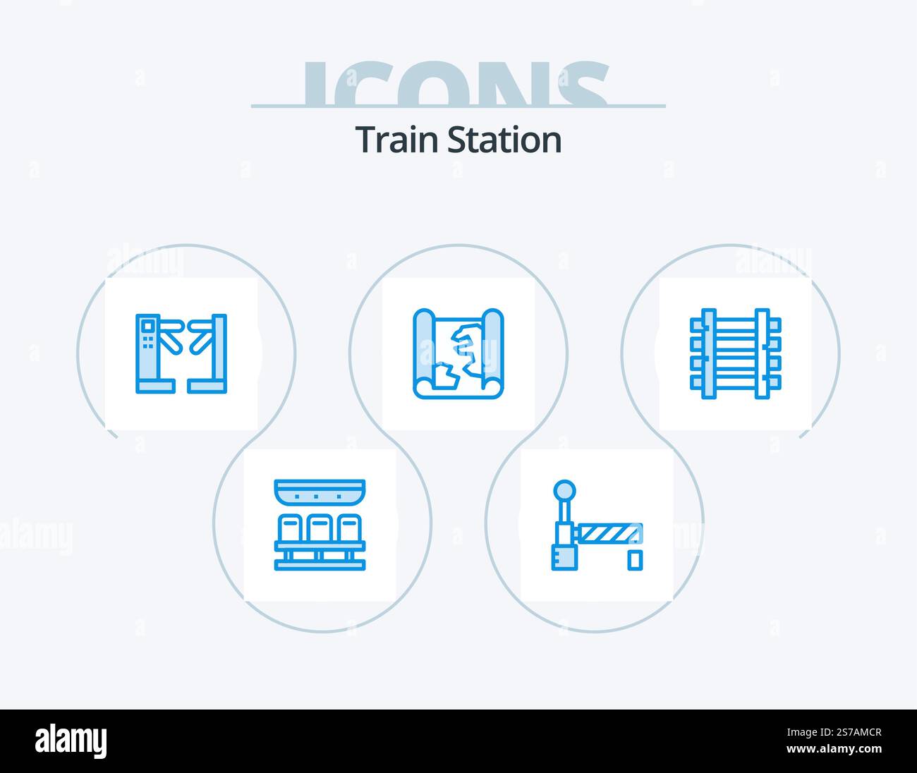 Train Station Blue Icon Pack 5 Icon Design. train. railways. control ...