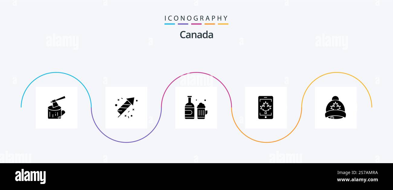 Canada Glyph 5 Icon Pack Including cap. leaf. bottle. canada. mobile Stock Vector