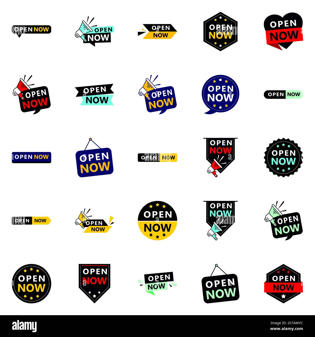 Open now pack 25 different styles to choose from Stock Vector Image ...