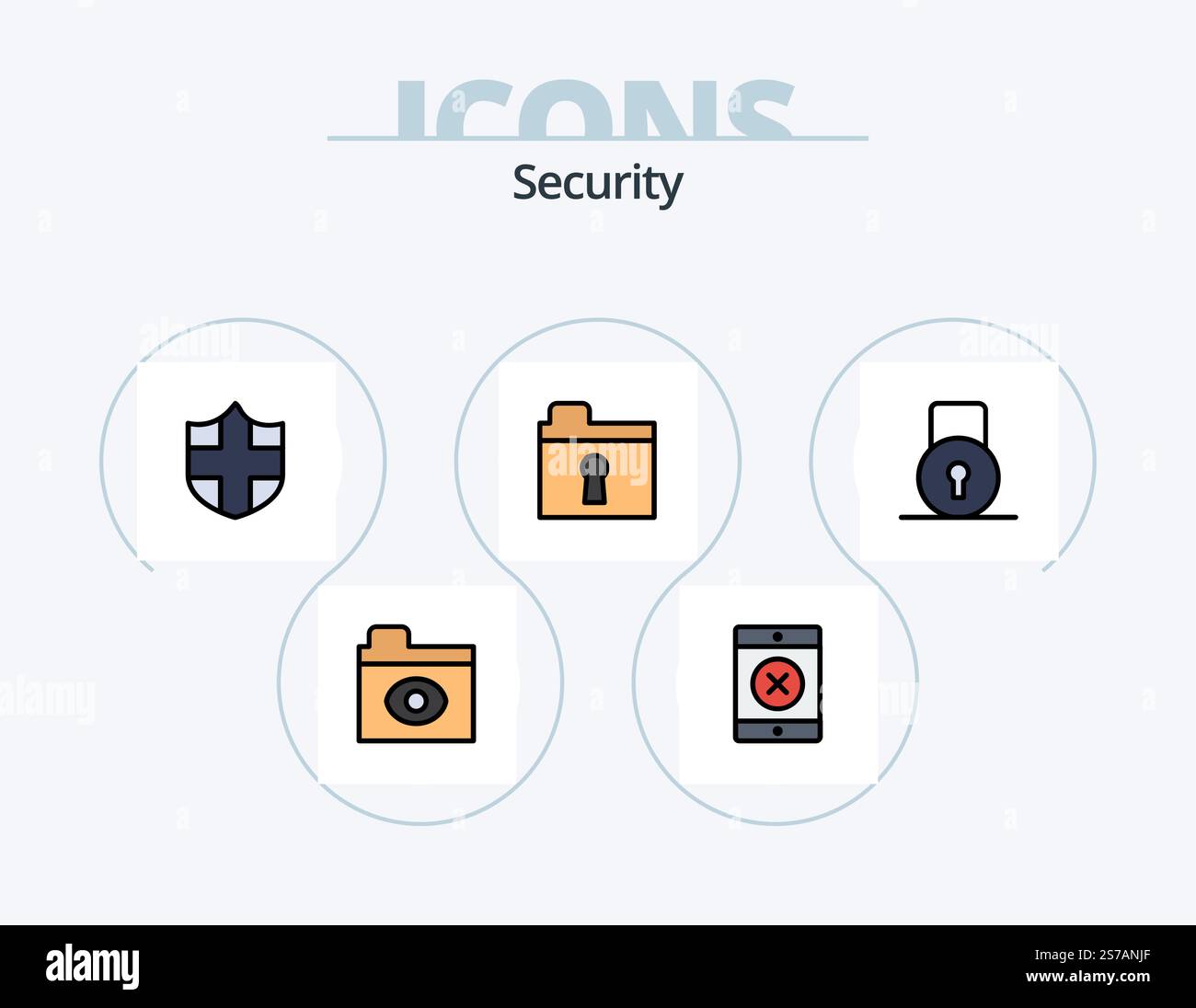 Security Line Filled Icon Pack 5 Icon Design. . security. protect. firewall. options Stock Vector