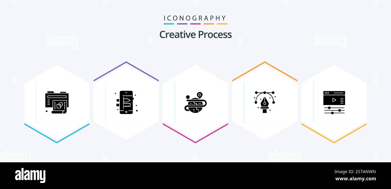 Creative Process 25 Glyph icon pack including page. pen. process. graphic. design Stock Vector