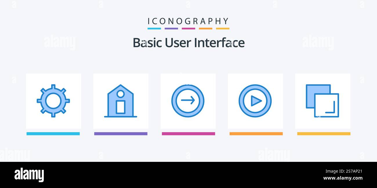 Basic Blue 5 Icon Pack Including duplicate. set. basic. play. basic. Creative Icons Design Stock Vector