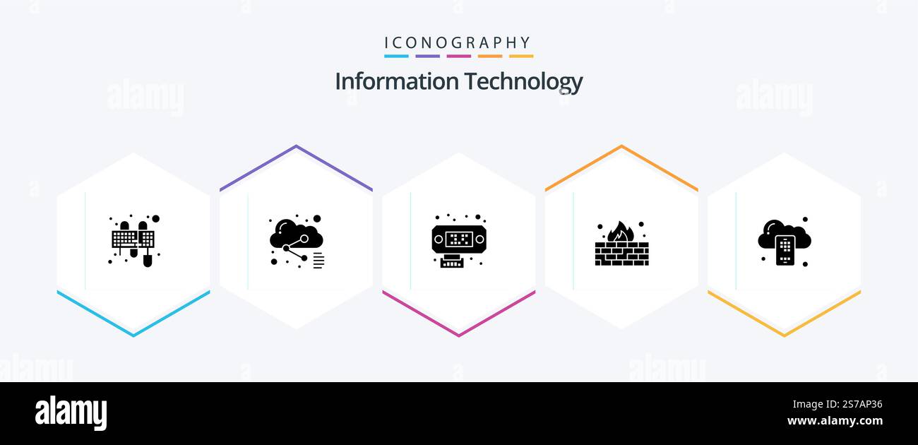 Information Technology 25 Glyph icon pack including mobile. backup. connection. protection. firewall Stock Vector